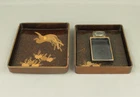 Gold Lacquer Makie Suzuribako (Inkstone Box) Landscape and Phoenix with Box
