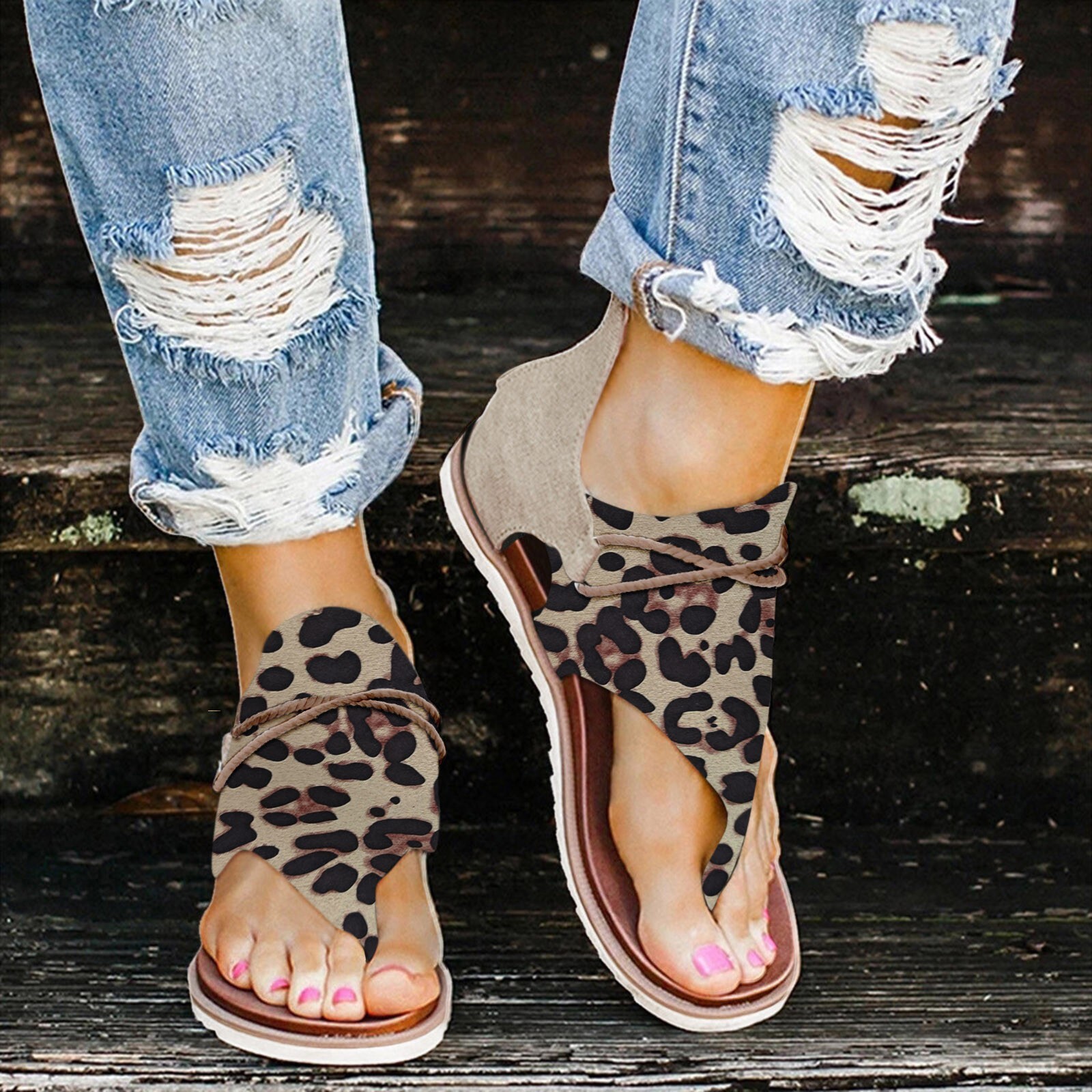 Summer Women Ladies Flat Leopard Print Sandals Rubber Sandals for Women  under 10 | eBay