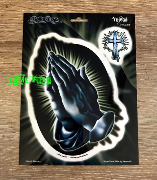 PRAYING HANDS STICKER DECAL SET lowrider, chicano art, tattoo flash art