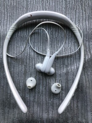 white Samsung Level U Wireless shoulder Headphones In-Ear