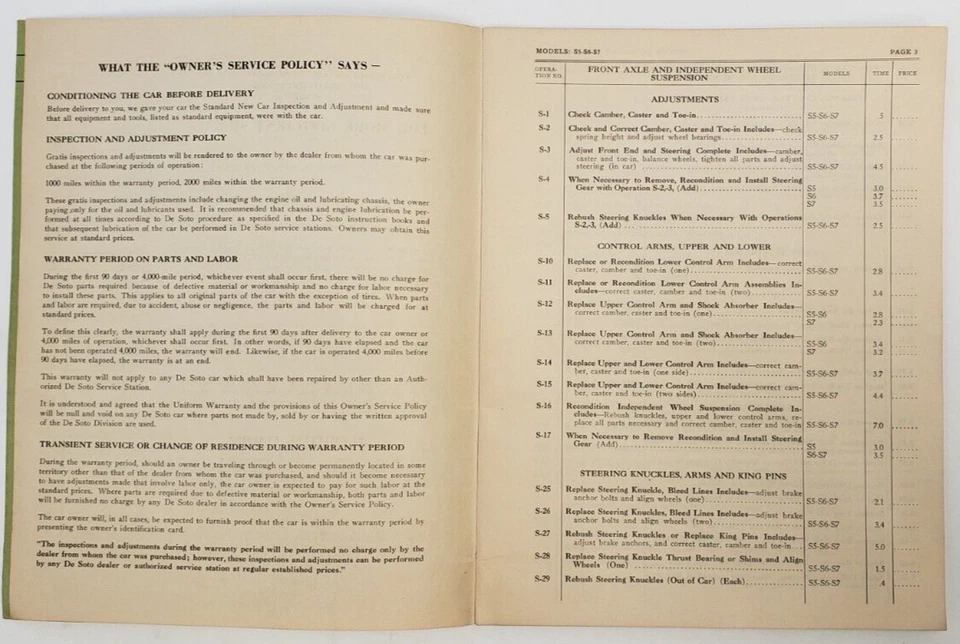 1938-1940 Desoto S5 S6 Dealership Repair Service Operation Time Schedule Manual. - Image 4 of 4