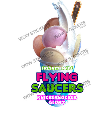 Eiswagen Aufkleber Sherbet Flying Saucers Knickerbocker Glory Trailer Decals