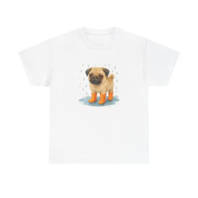 Unisex Adult T Shirt Digital Watercolor Pug in Rainboots
