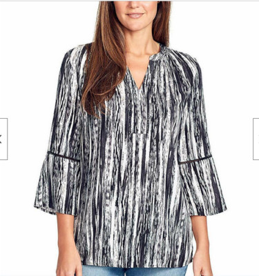 Gloria Vanderbilt Women's Nova Flutter Sleeve BlousE(FLOW BLACK,SMALL) NWOT
