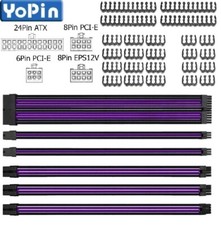 Braided ATX Sleeved Cable Extension Kit for Power Supply Cable Kit Black Purple