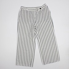 J Jill Linen Blend Pants Women's Size 12 White Stripe Crop Wide Leg Summer