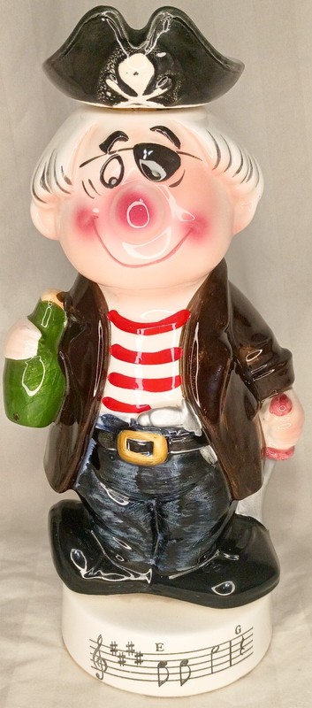 Vintage Pirate Figurine Ceramic Japan Nautical Decor Hook Bottle Music Base