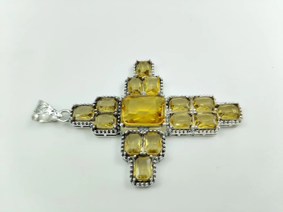 Colgante Cruz Citrino - Hecho a Mano Chapado en Plata Piedra Curativa Joyería Regalo  Foto 3 de 4