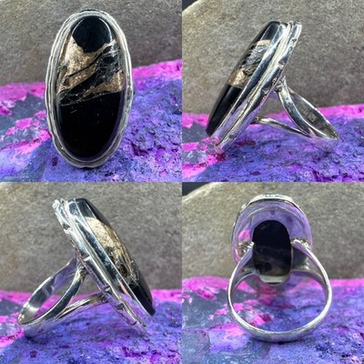 Schwarz Kupfer Onyx Ring Boho Band 0,925 Sterlingsilber Größe 6