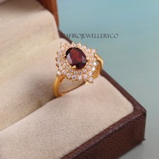 Natural Garnet Ring, 925 Sterling Silver, Halo Ring, Engagement Ring, Prong Ring