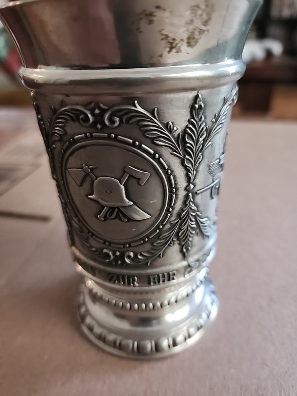 German Firefighter's Commemorative  pewter cup