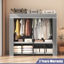 59" Portable Heavy Duty Metal Closet Foldable Covered Clothes Rack with Cover