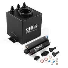 044 External Fuel Pump + 2L Black Aluminum High Flow Swirl Fuel Surge Tank AN6