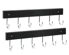 2 Pack Black Wall Mount Coat Rack with 12 Rotating 180° Hooks 14.6" Wood