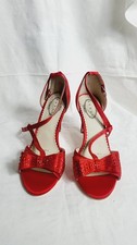 Red Satin Evening Heels Rhinestone Bow Sandals Debenhams Party Shoes Vinta
