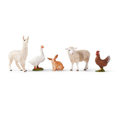 SCHLEICH Farm World Bauernhof Tiere Set 77536 Kaninchen Gans Huhn Schaf Lama