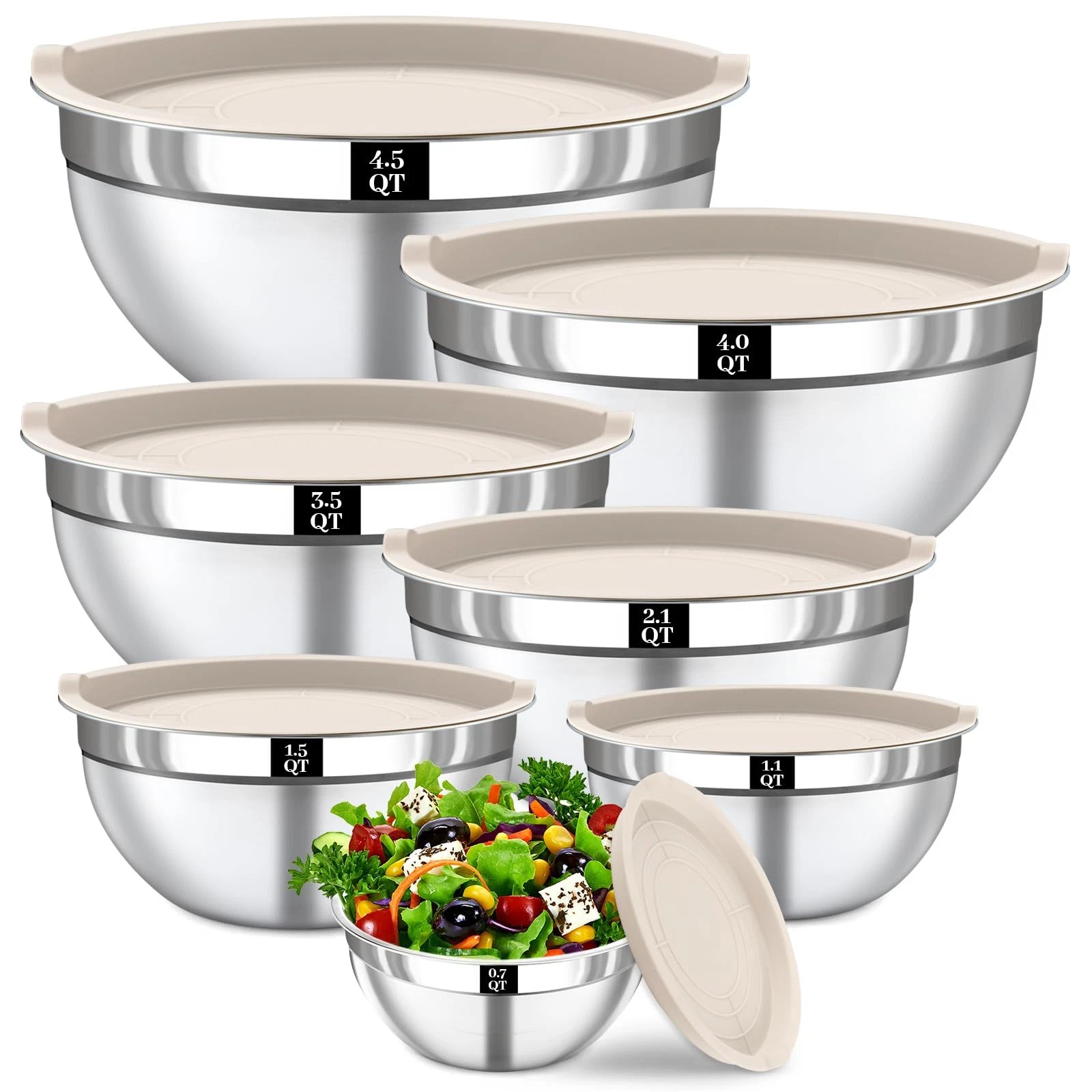 Mixing Bowls with Lids Set - 7PCS Nesting Mixing Bowls, Lids, Stainless Steel...