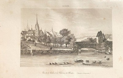 SCHWEIZER GRAVUR 1838 ''DIE STADT UND DAS SCHLOSS BADEN KANTON AARGAU''