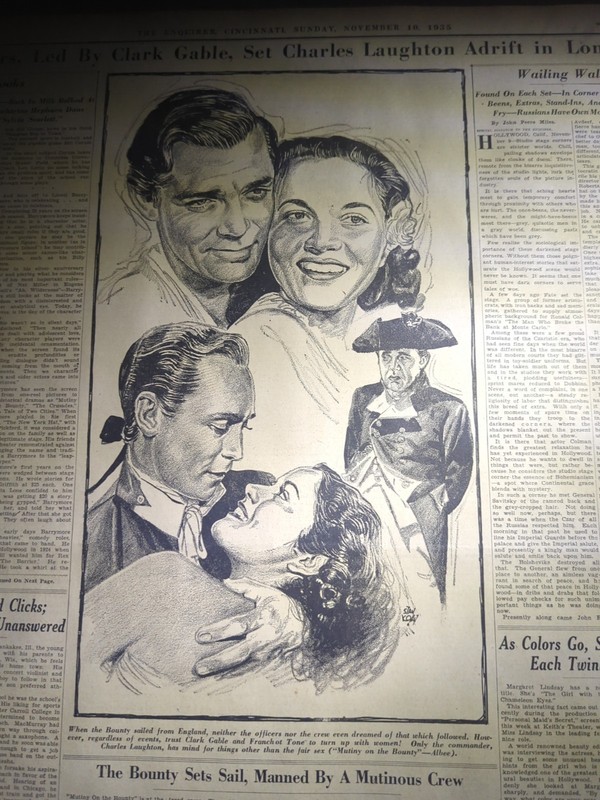 NOV 10, 1935 NEWSPAPER PG #1566- CHARLES LAUGHTON IN "MUTINY ON THE BOUNTY"- 3PG