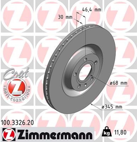 2X Zimmermann Bremsscheibe Coat Z 100.3326.20 FüR A4 Audi 1LJ B6 B7 Avant 8ED-image