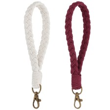 2 Pcs Handmade Bracelet Keychain for Travel Concerts, Beige/Wine Red