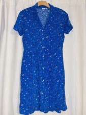 GAP Blue Floral Button-Front Short Sleeve Fit and Flare Mini Dress with Pockets