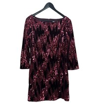 Eliza J Red Sequin Velvet Long Sleeve Shift Knee Length Dress 10