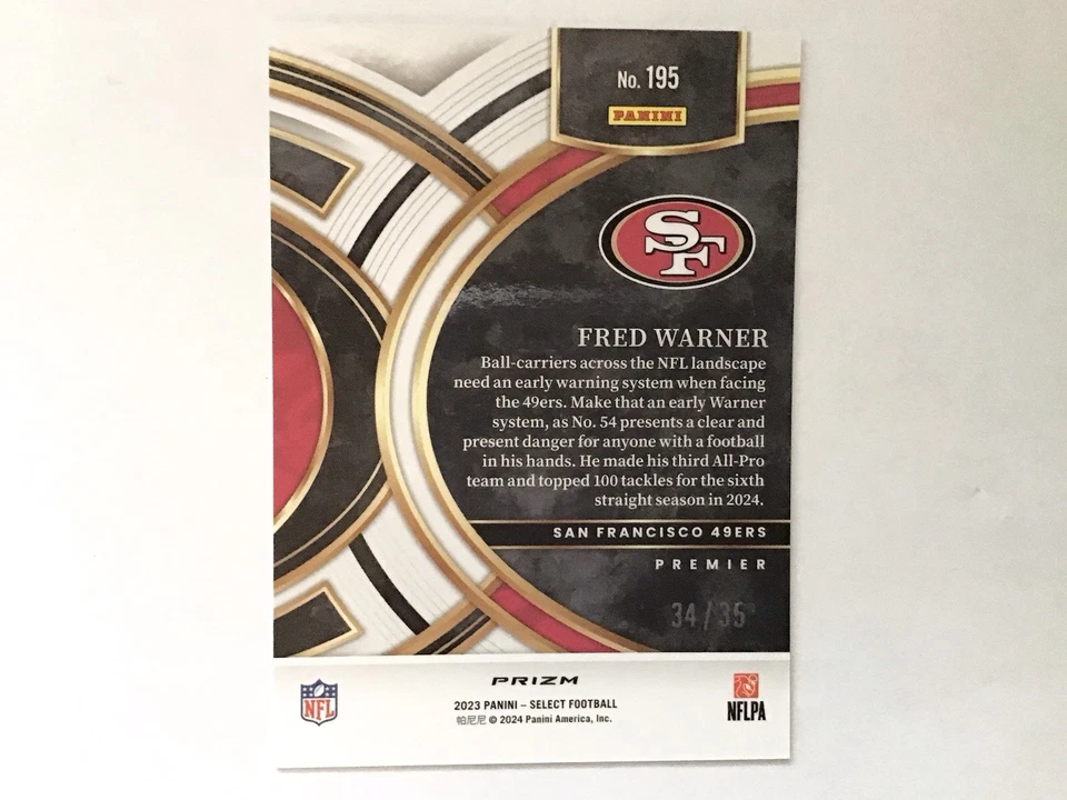 🔥2023 Panini Select Premier Level Fred Warner White Prizm /35 *READ*🔥 - Image 3 of 4