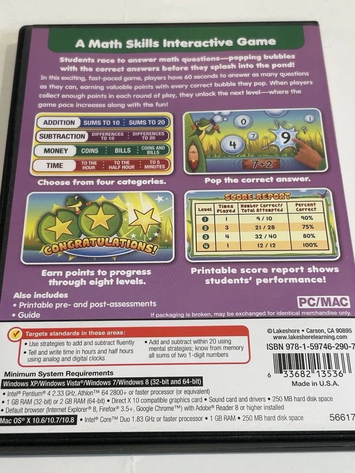 BUBBLE POP! INTERACTIVE MATH CHALLENGE GRADE 1-2 + 3-4 CDROM PC MAC L Lakeshore - Image 3 of 4
