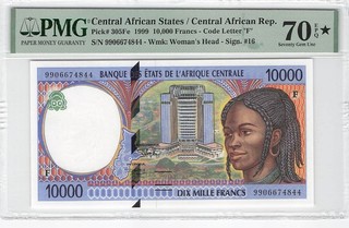 Stati Centrafricani 10000 Franchi 1999 P 305Fe PMG 70 EPQ