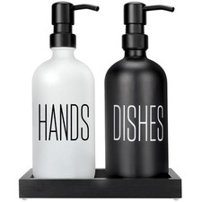 Kitchen Soap Dispenser Set with Silicone Tray, Premium Glass Hand and Dish So...