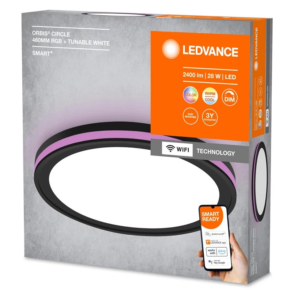 LED Smart+ Orbis Circle Schwarz Ø46cm 28W 2700lm RGBW 2700K-6500K Dimmbar WiFi - Bild 3 von 4