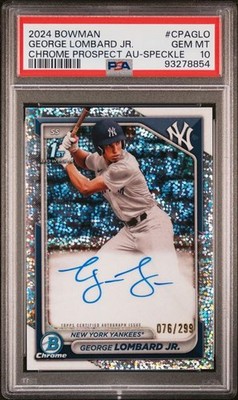 GEORGE LOMBARD JR. PSA 10 2024 BOWMAN CHROME 1ST SPECKLE REFRACTOR AUTO / 299