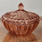 Anchor Hocking Pink Depression Glass “FORTUNE” PATTERN Covered Candy Dish