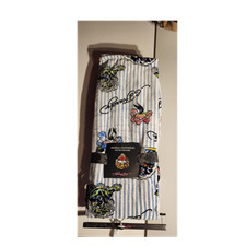 Ed Hardy Plush Throw Blanket 60x70 Striped Tiger Floral Blue White