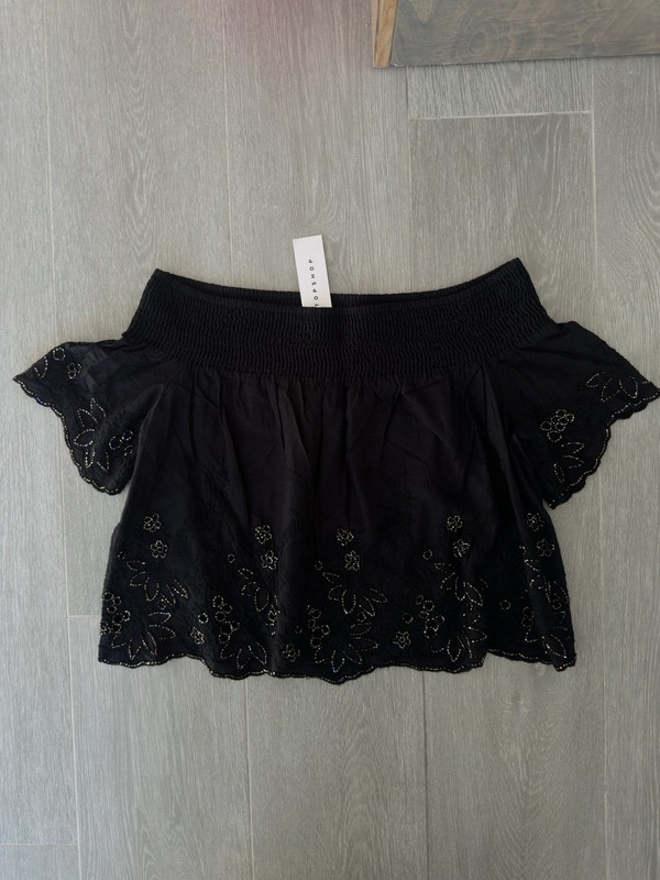 TOPSHOP Black Off The Shoulder Beaded Top Size US4 NWT