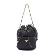 Prada Nylon Saffiano Leather Vela Handbag Women Black One Size