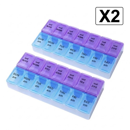 2 Pack Weekly Pill Box Organizer Twice a Day 7 day AMPM Medicine Organizer Case