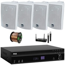Pyle 5.2 Channel Karaoke Echo Receiver, 4x 4" 200W Max White Speakers Mic