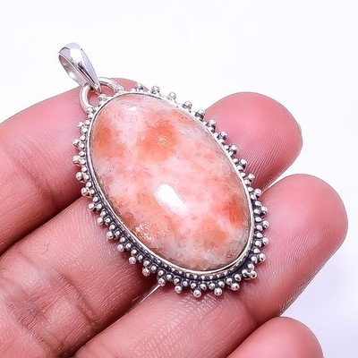 Natural Golden Sunstone 925 Sterling Silver Bali Pendant 1.95'' P7 Christmas Gift
