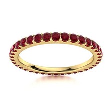 Full Eternity Ring 2MM Round Ruby 925 Sterling Silver Gold Plated Women Ring