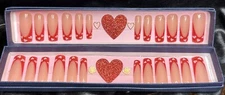 🔥Red Heart French Square Gel nails Set Of 24🔥Includes Free Gifts❣️