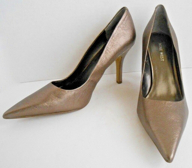 NINE WEST Metallic Pointed Toe Pumps Sz 9M Soft Gold Color 3.9" High Heels Shoes eBay