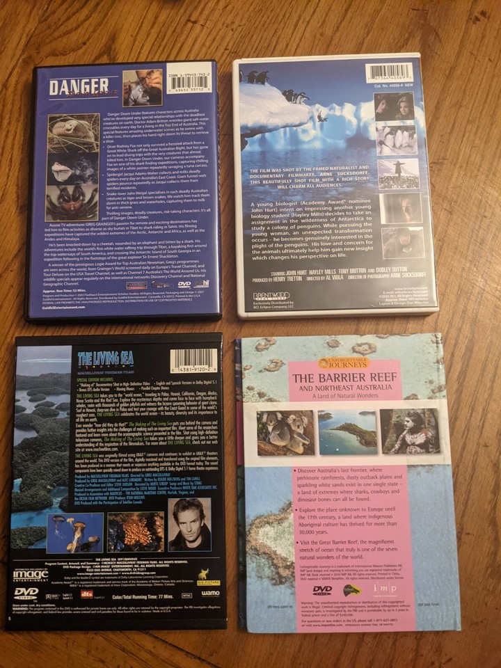 LOT OF 4 PRE-OWNED DVD'S Barrier Reef, Living Sea, Cry of Penguins