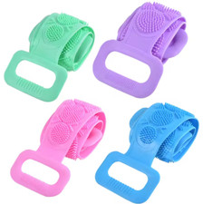 PURPLE Silicone Body Brush Scrubber Belt Soft Back Shower Brush Bristles Massage