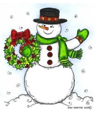 Christmas Snowman and Wreath Wood Mounted Rubber Stamp NORTHWOODS P11399 New