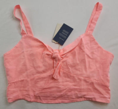 Universal Thread Womens Pink Parasol Sweetheart Tie Front Cropped Top Size M