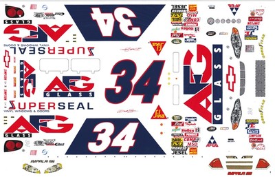 #34 David Green AFG Glass Chevrolet 1/64th HO Scale Nascar Waterslide Decals