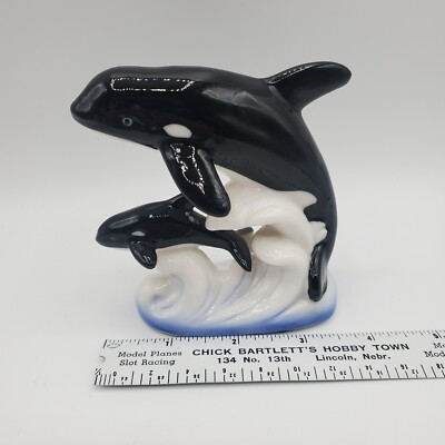 Two Orca Killer Whales Underwater Ocean Marine Life 4'' Figurine Decor Wave Decor