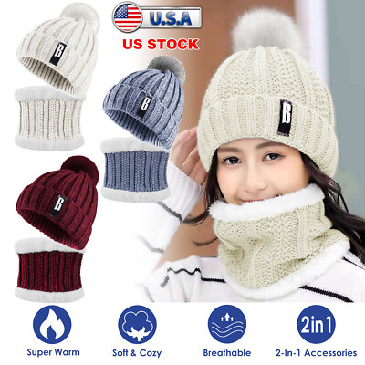 Double Faced Beanie and Scarf Set - Acrylic Winter Accessories Satin Lined Beanie Scarf and Gloves Set for Women - Hair  main image 2